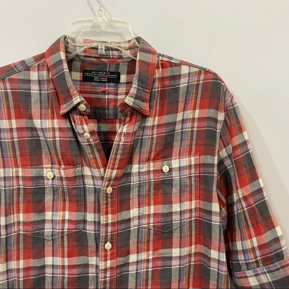 All Saints Plaid Short Sleeve Button Up